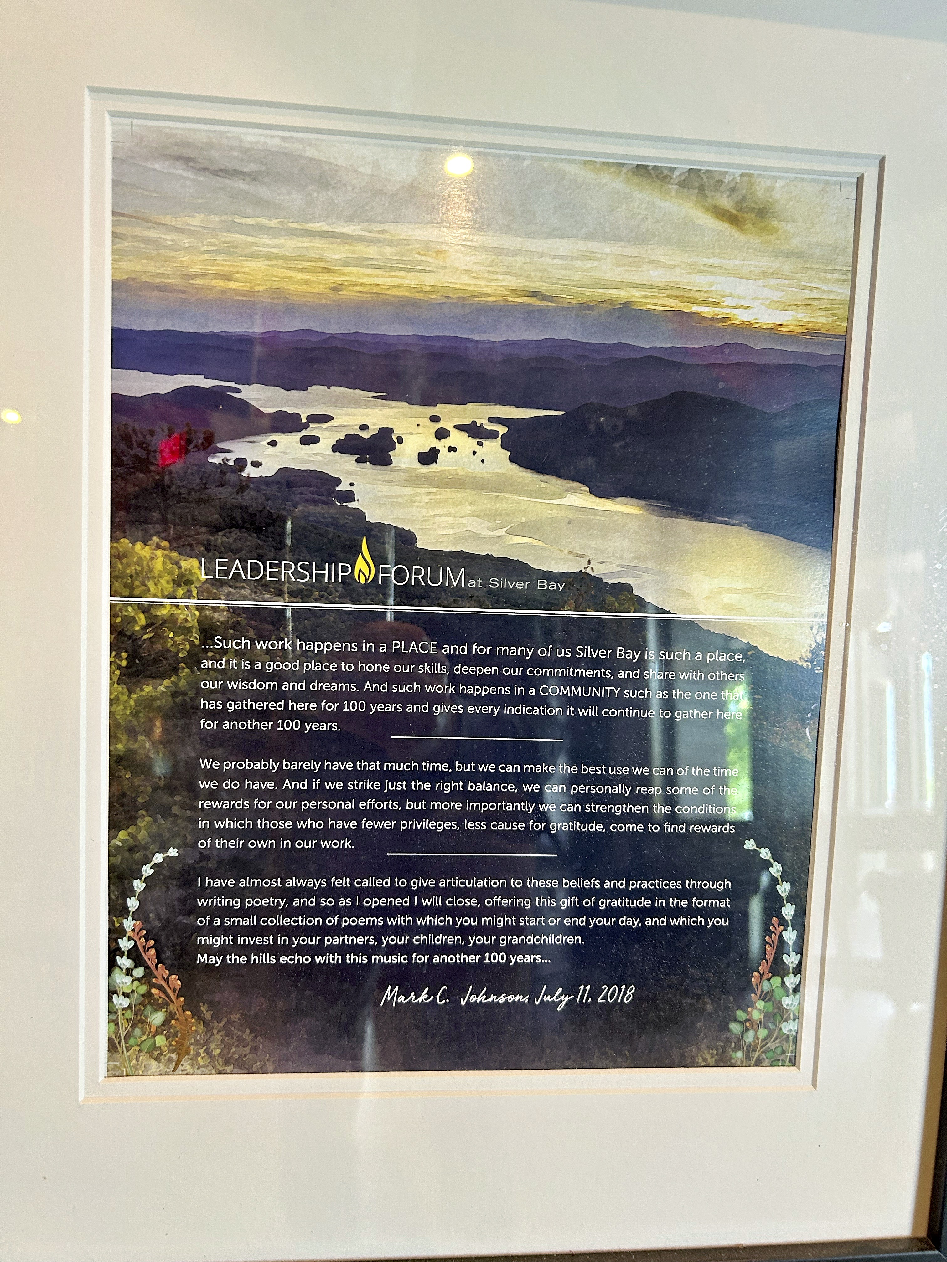 Leadership Forum poster at Silver Bay.