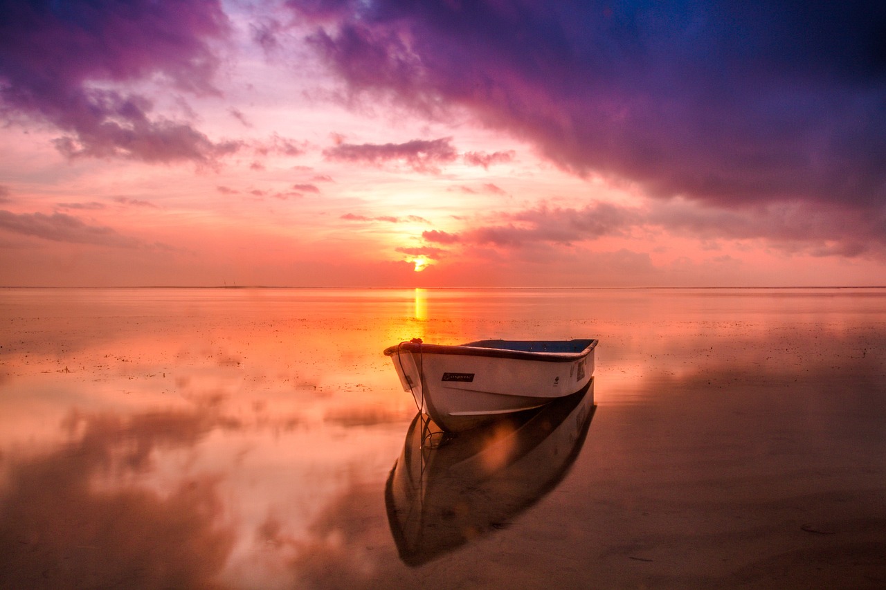 Rowboat at sunset