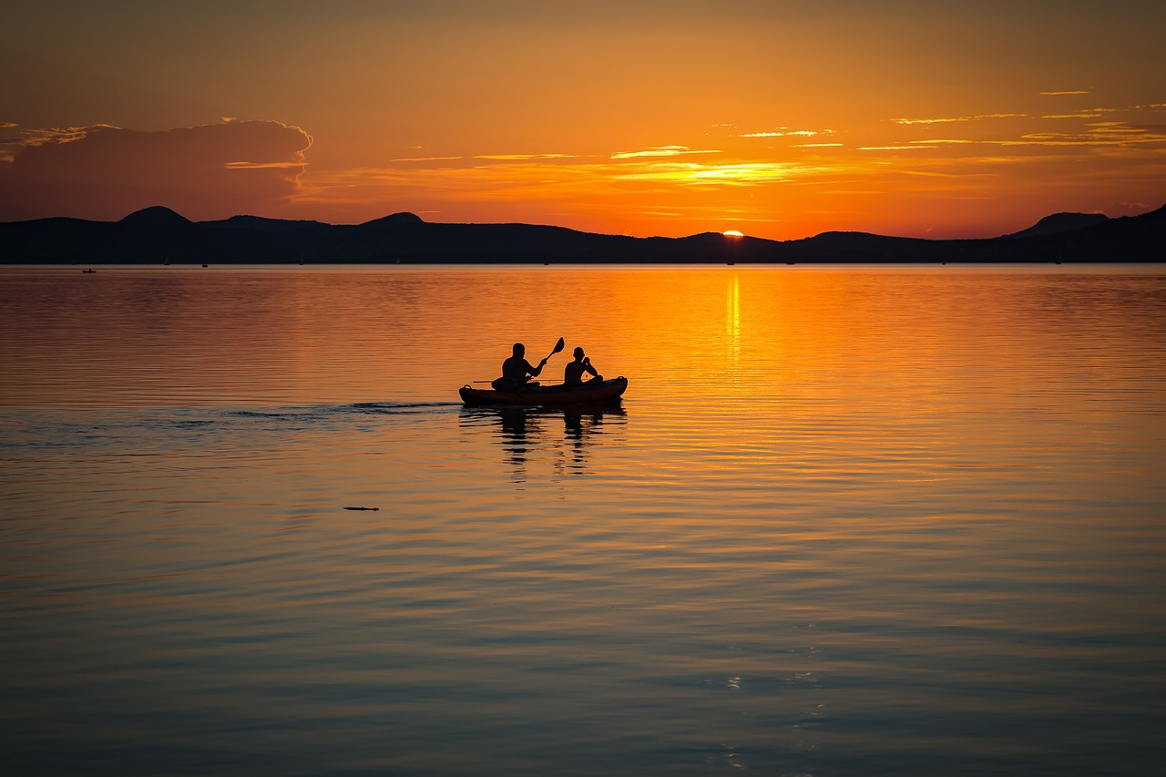 Canoeing at sunset